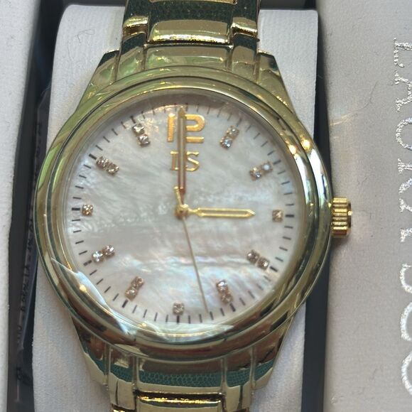 NEW Laura Scott Gold tone watch pearl face - Picture 2 of 3